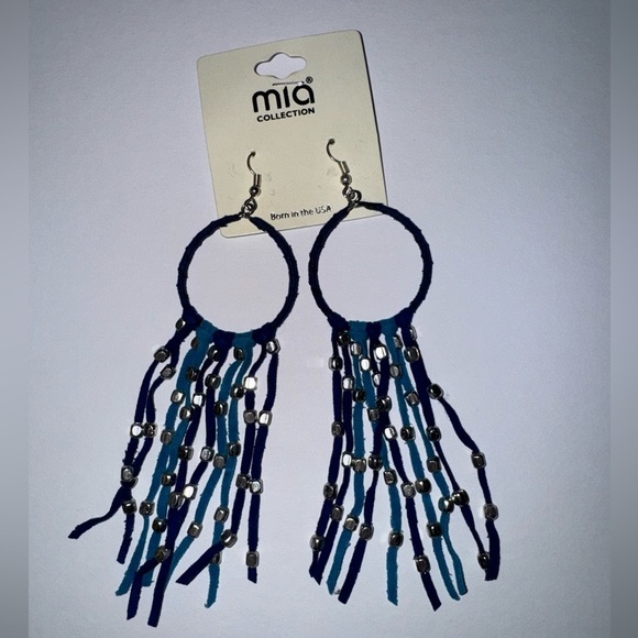 MIA Blue Tassel Fringe Earrings - Picture 4 of 5